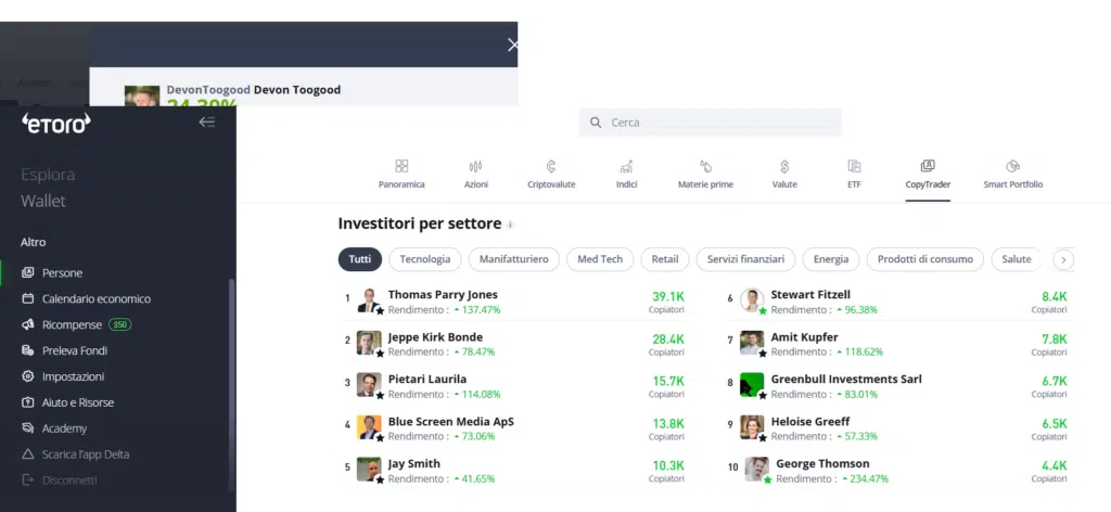 migliori investitori del settore - etoro