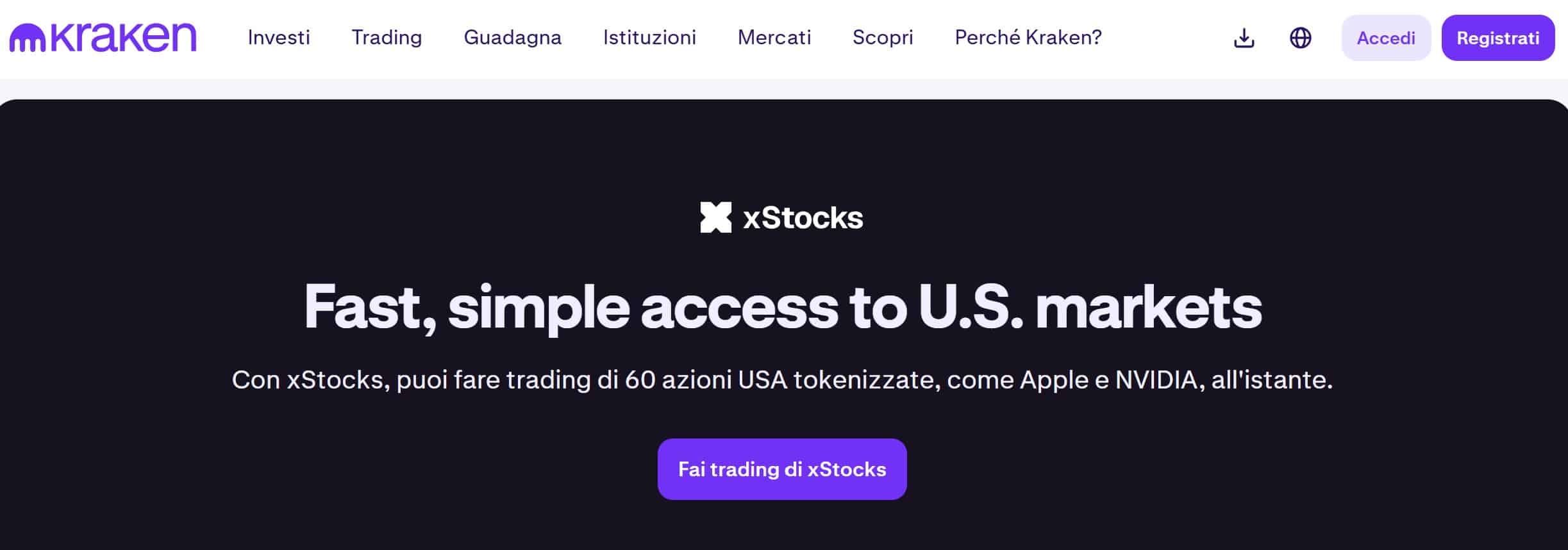 Kraken - piattaforma asset tokenizzati