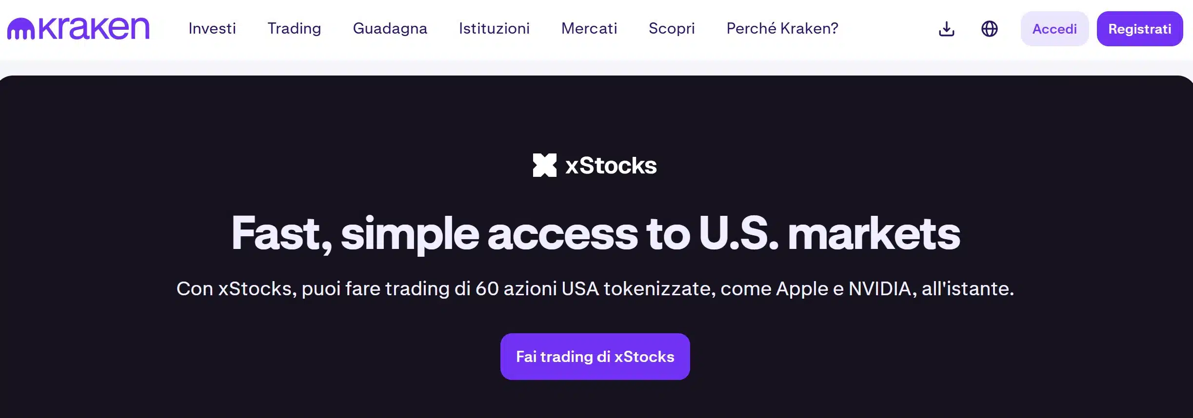 Kraken - piattaforma asset tokenizzati