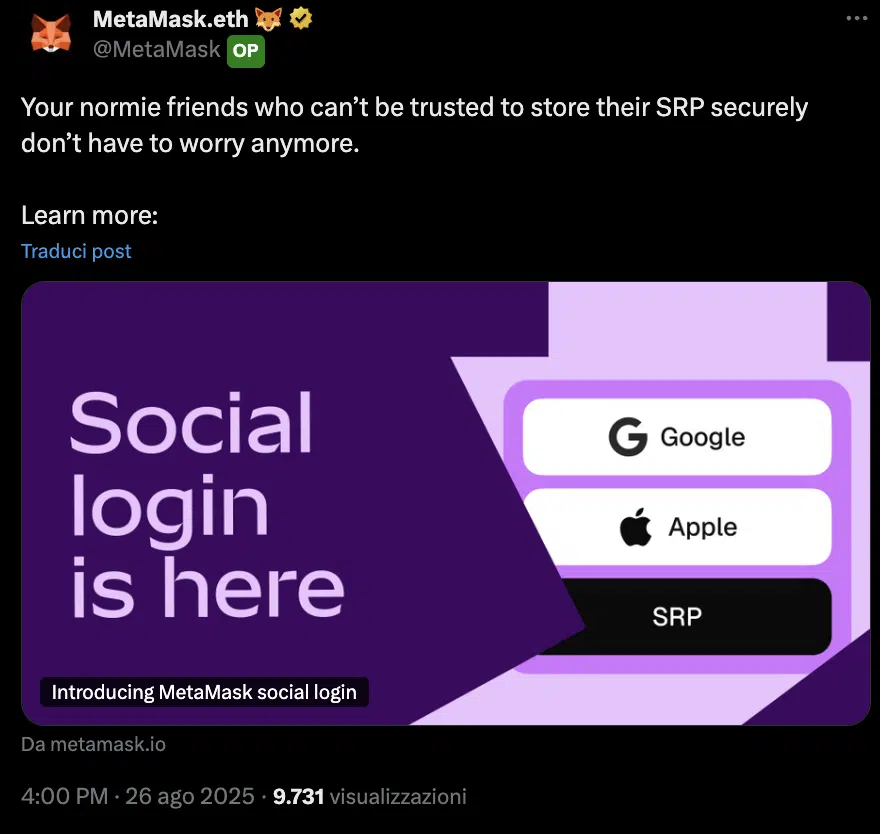 Social login metamask