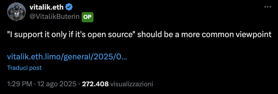 Vitalik supporto open source