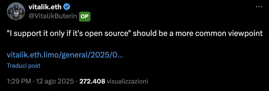 Vitalik supporto open source