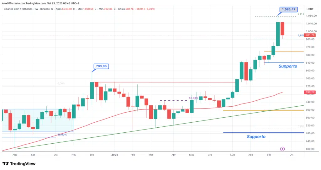 Binance Coin (BNB) - daily 23 settembre 2025