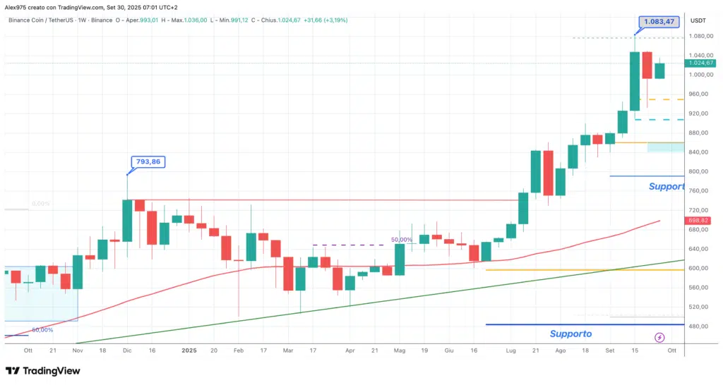 Binance Coin (BNB) - weekly 30 settembre 2025