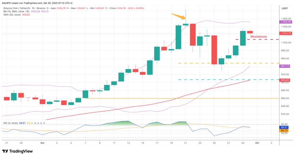 Binance Coin (BNB) - daily 30 settembre 2025