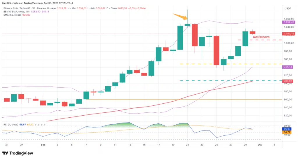 Binance Coin (BNB) - daily 30 settembre 2025