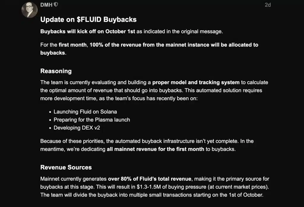 FLUID novità buyback