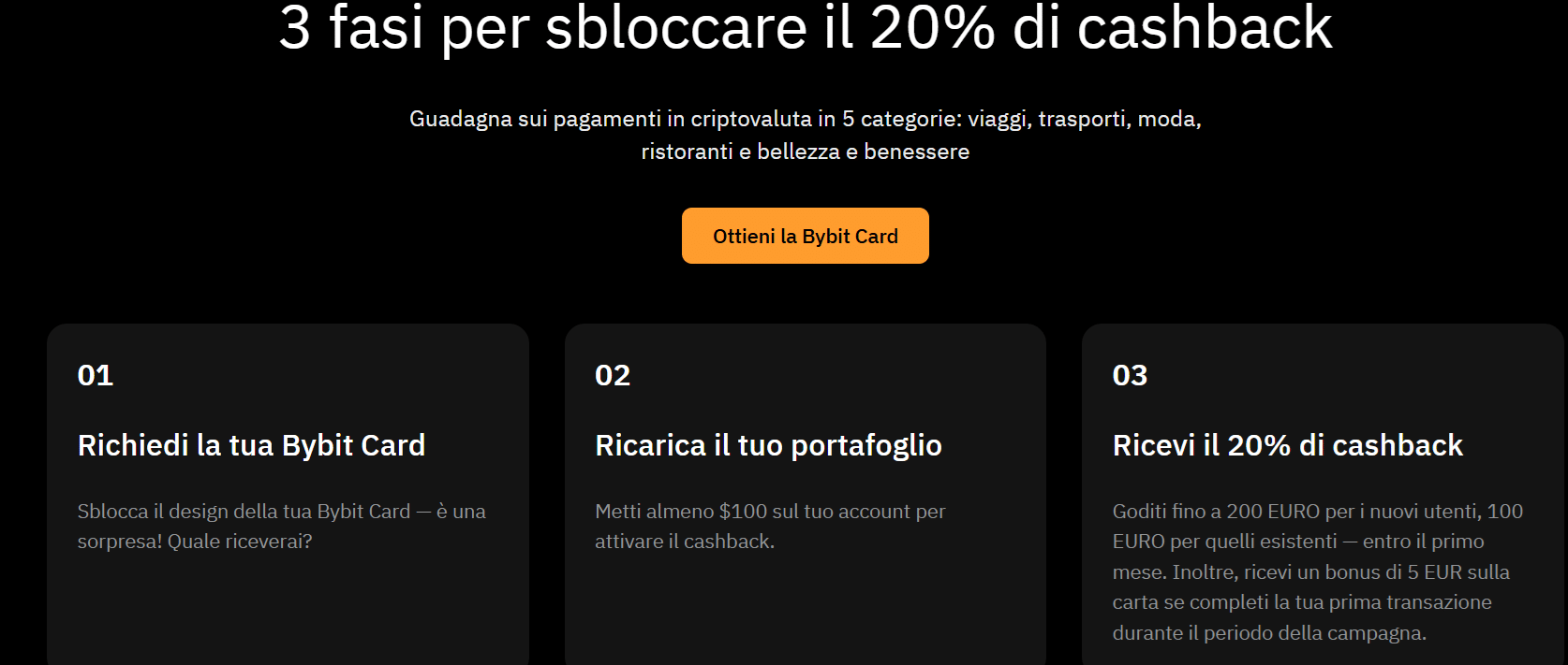 Cashback fino al 20% con Bybit Card - iniziativa bonus