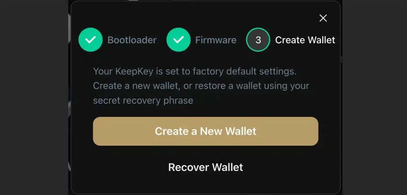 Creazione Wallet KeepKey su software