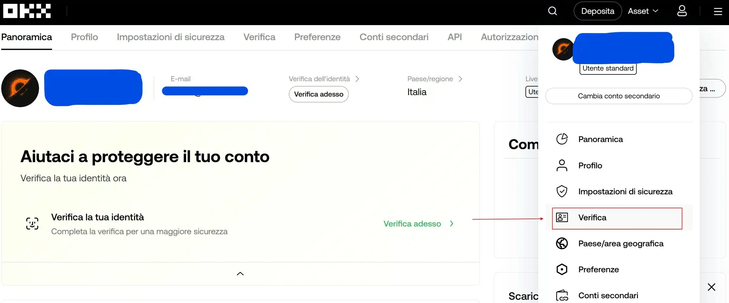 Fase di verifica identità su OKX