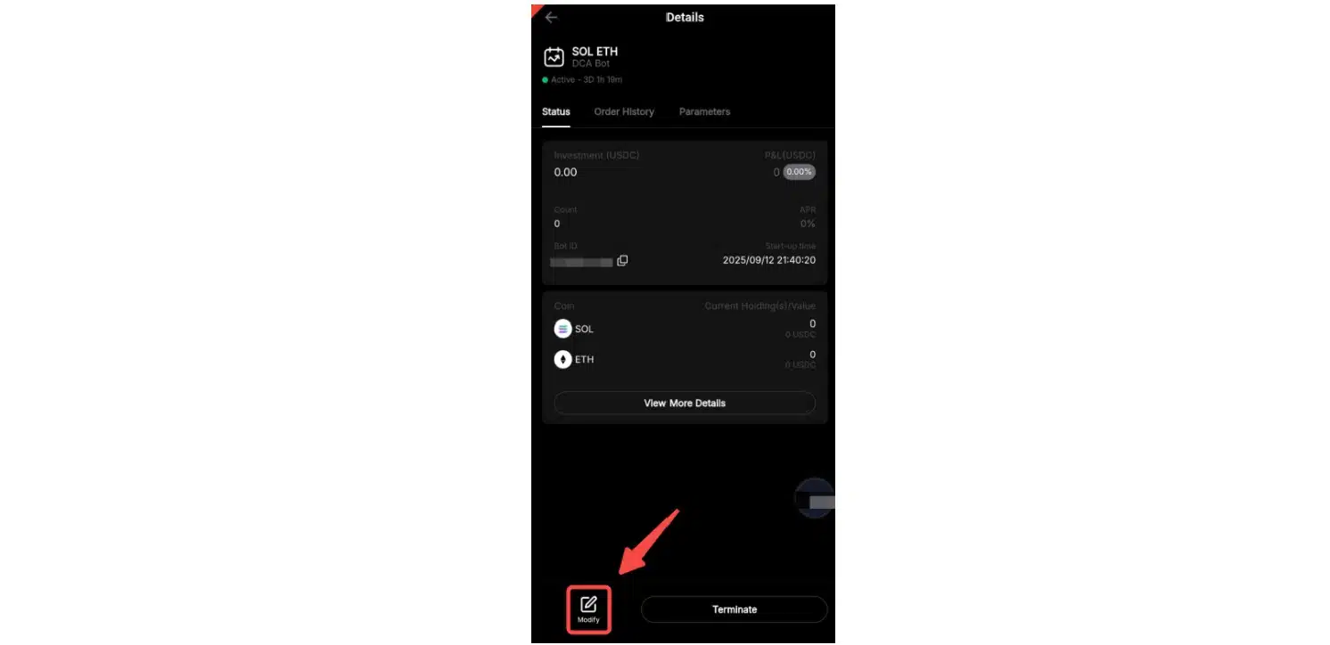 Modificare DCA Bot Bybit