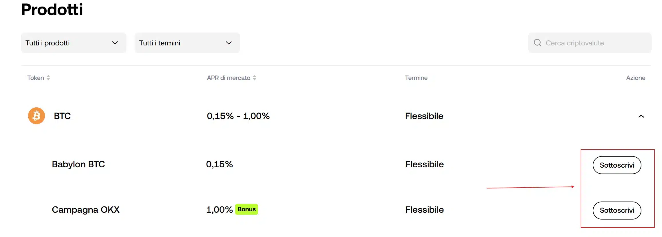 OKX Earn - sottoscrizione