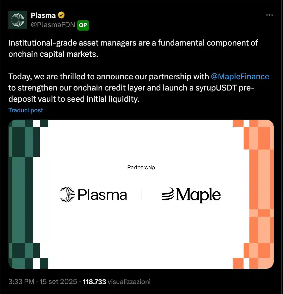 Partnership Maple e Plasma