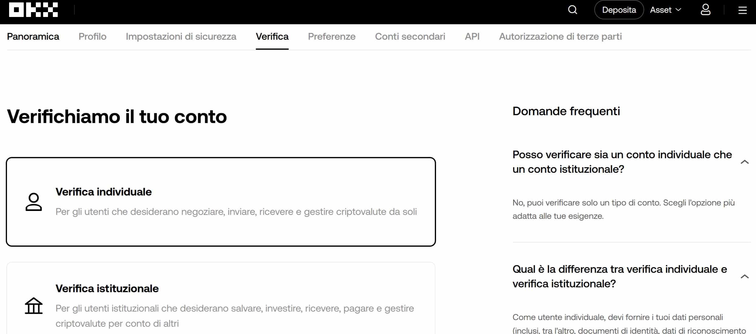 Verifica conto OKX