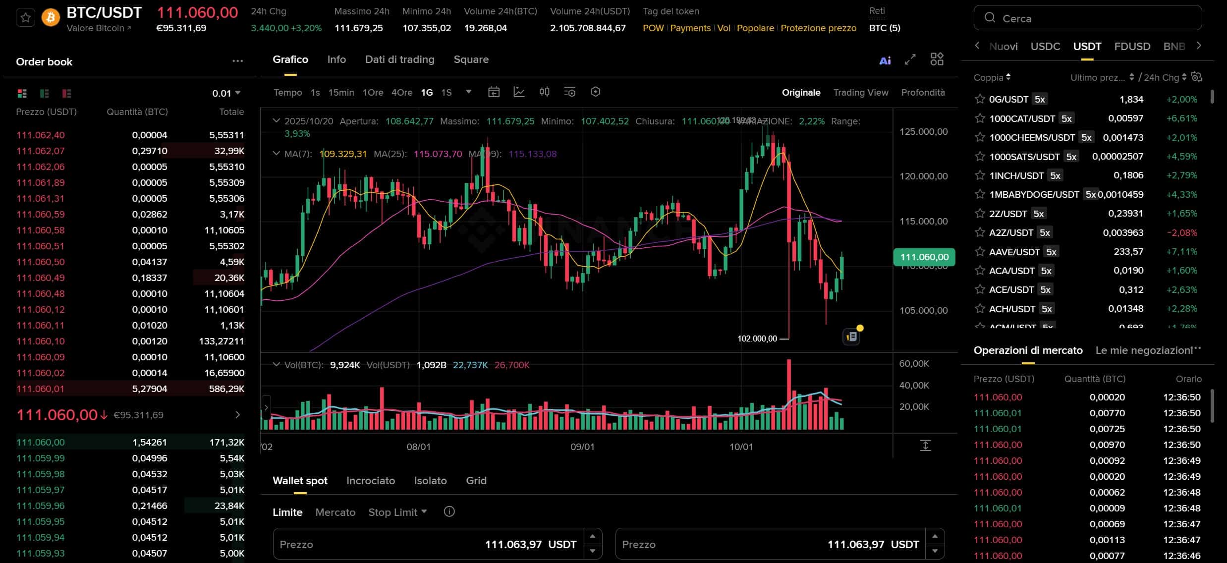 Binance - piattaforma operativa