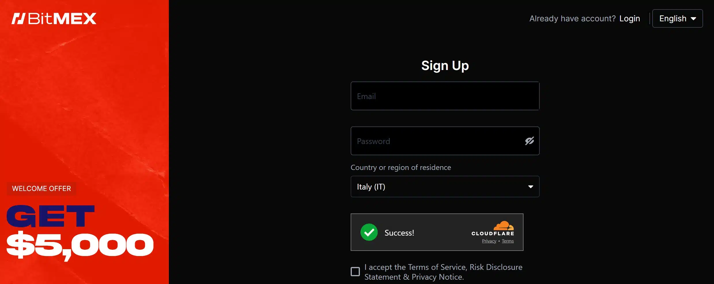 BitMEX - registrazione e login
