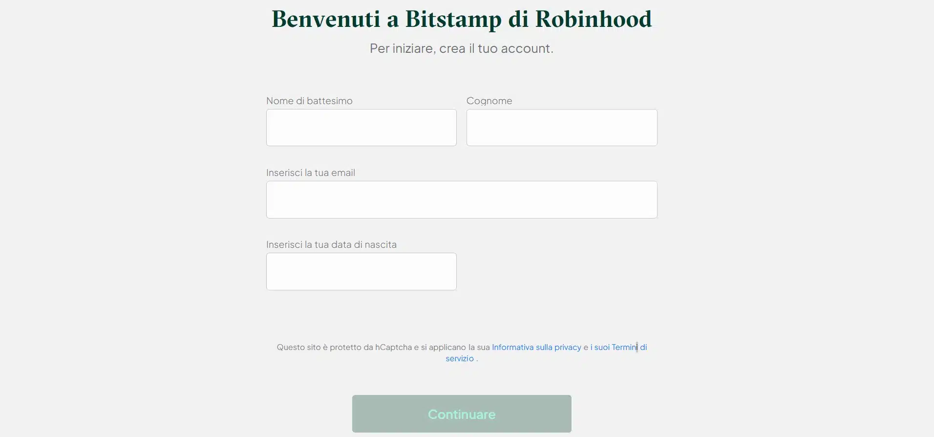 Bitstamp - registrazione e login