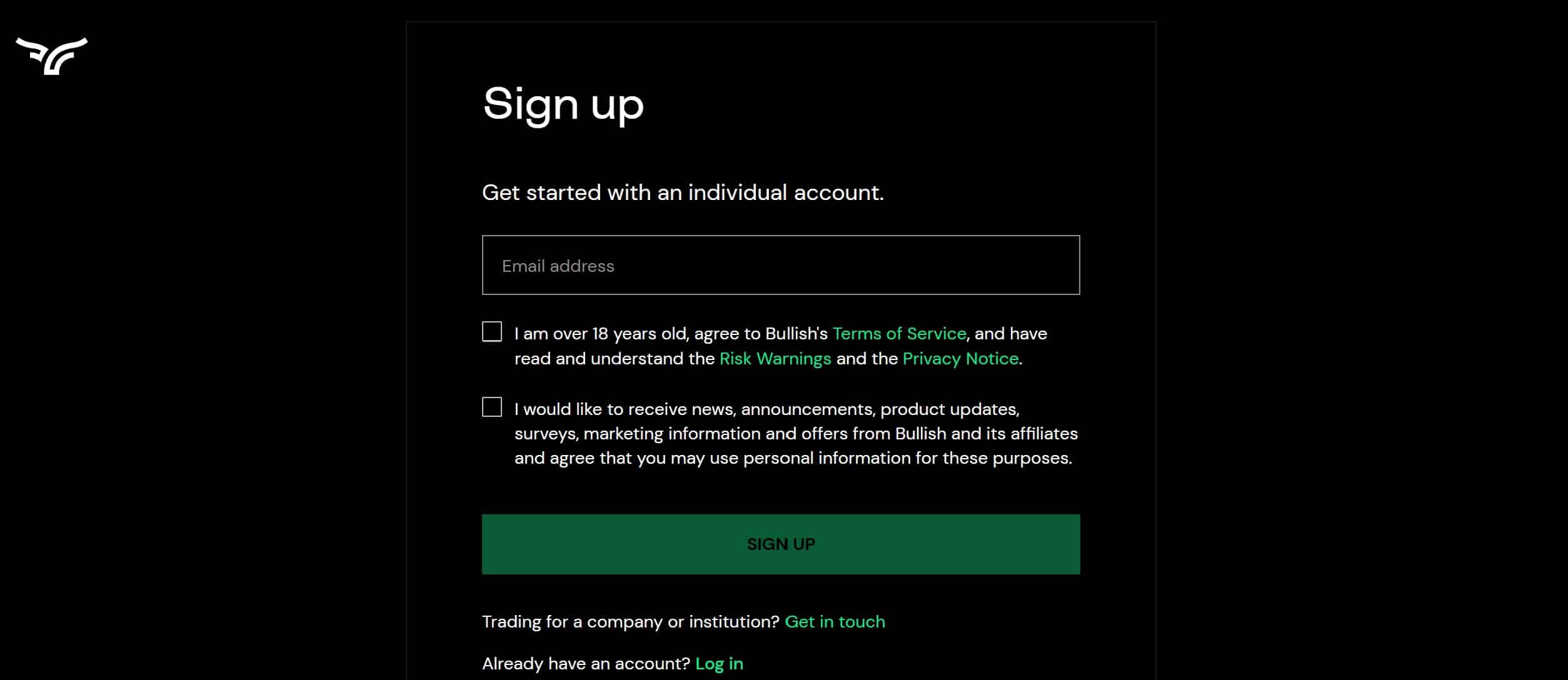 Bullish exchange - registrazione
