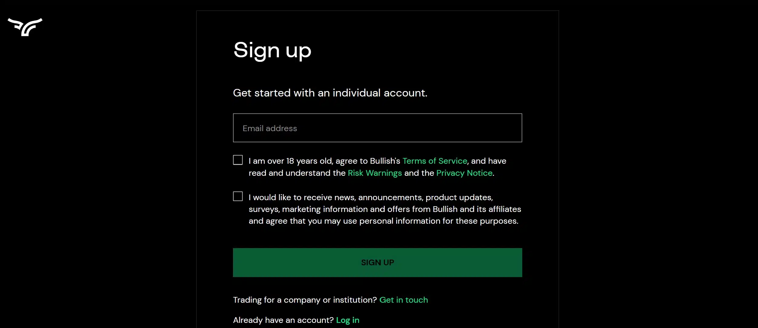 Bullish exchange - registrazione