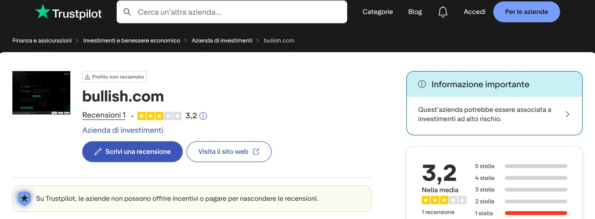 Bullish su TrustPilot - recensioni positive e negative