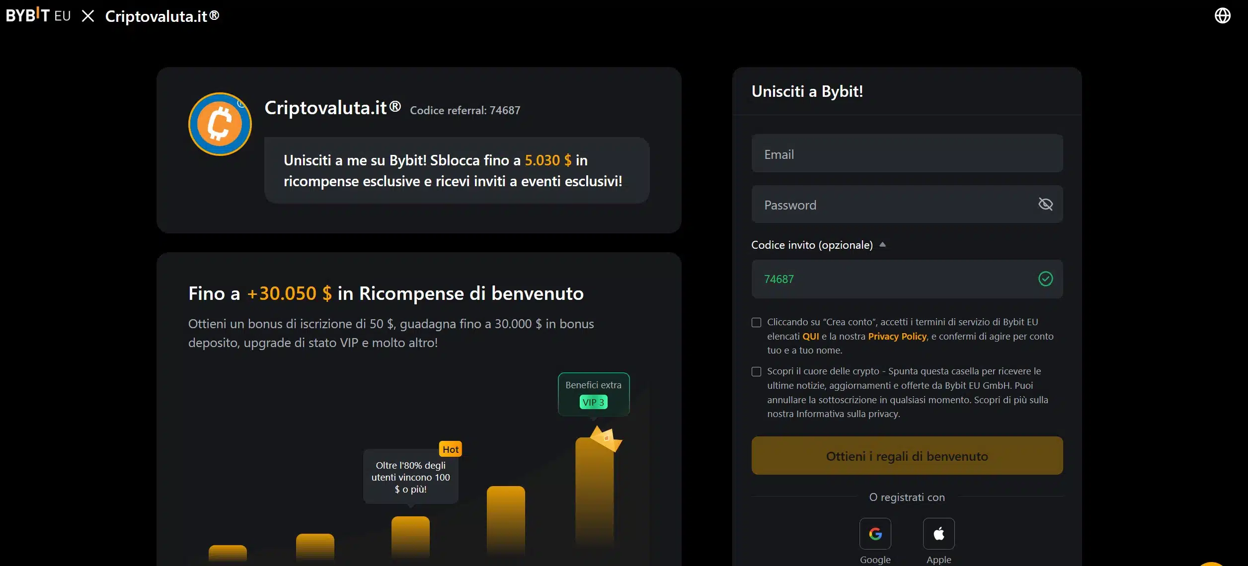 Bybit - registrazione pre KYC