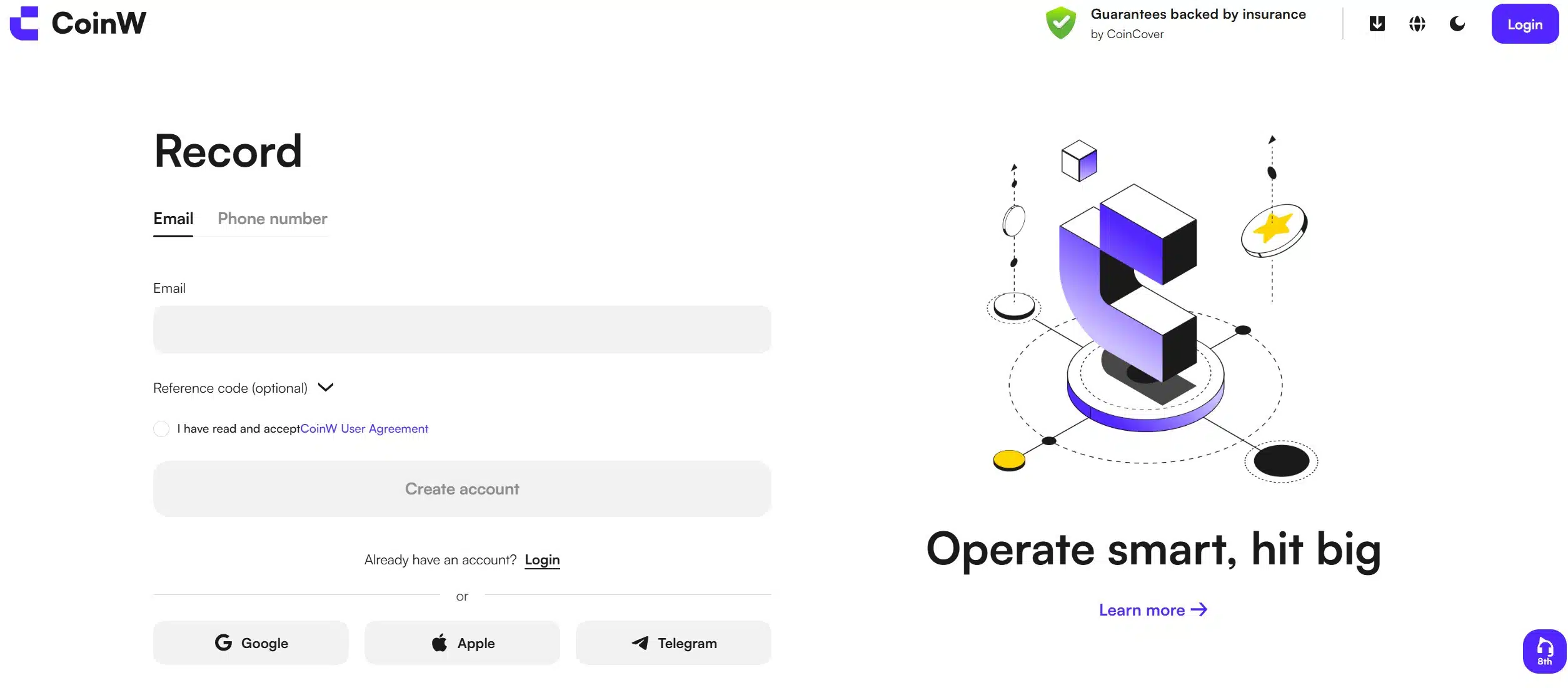 CoinW - registrazione