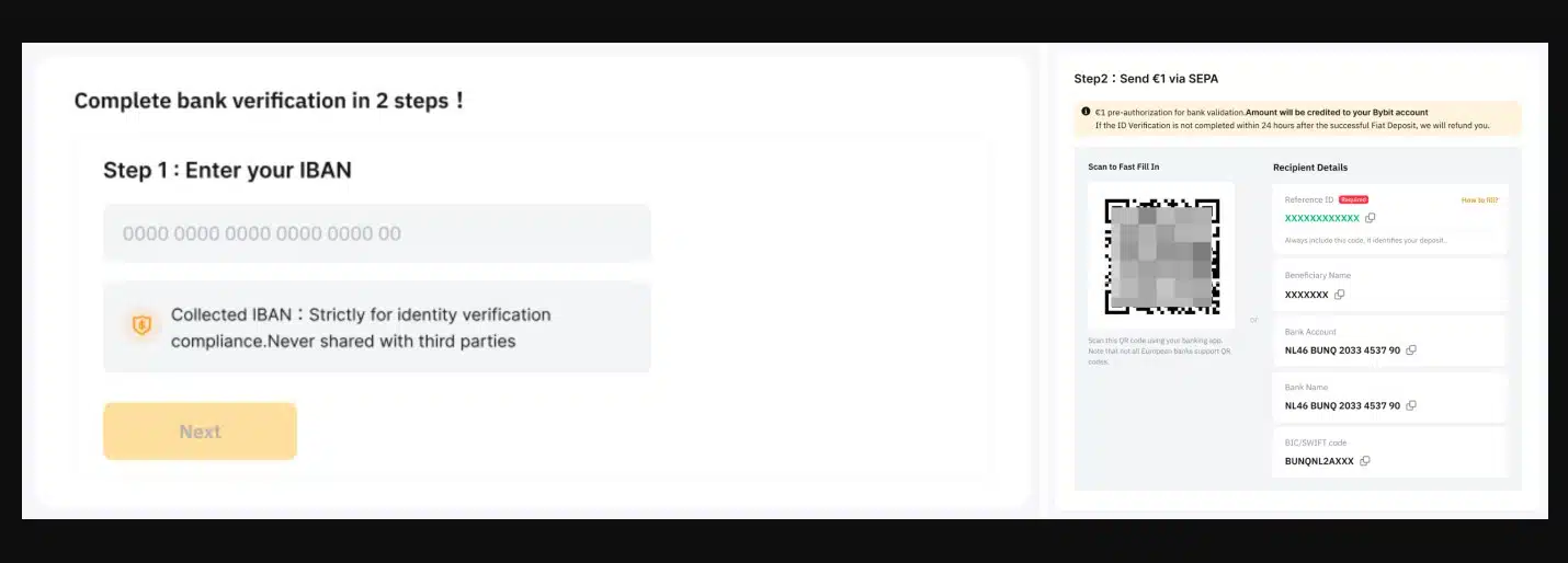 Inserimento IBAN - verifica bancaria Bybit
