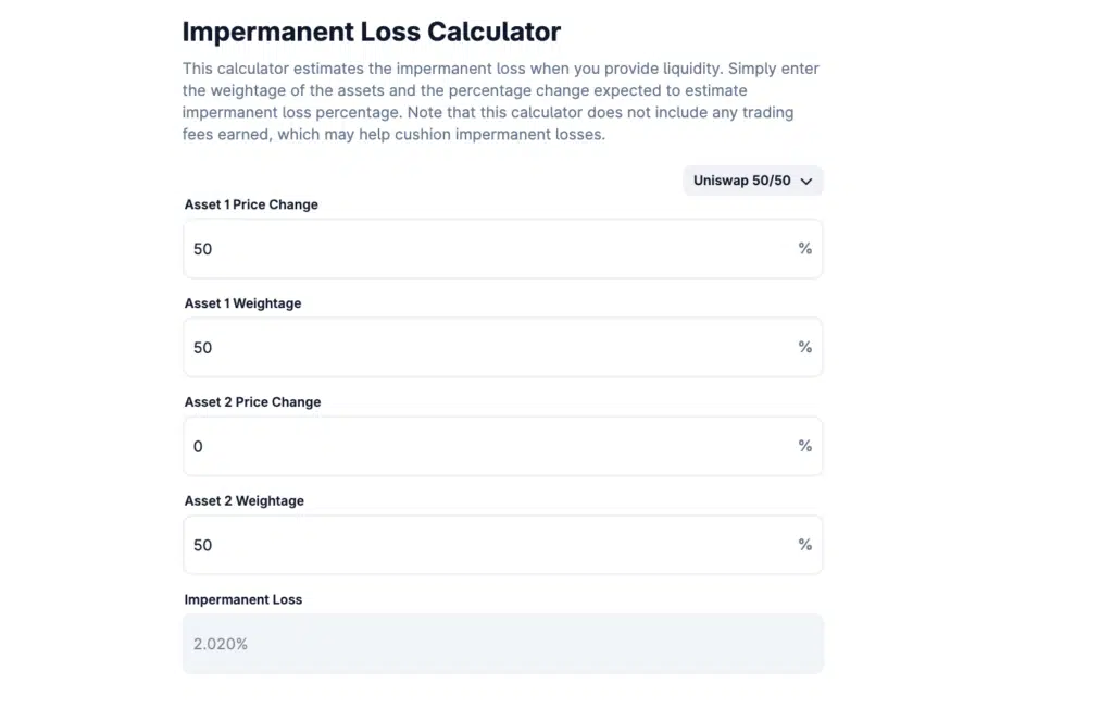 calcolo perdita impermanente