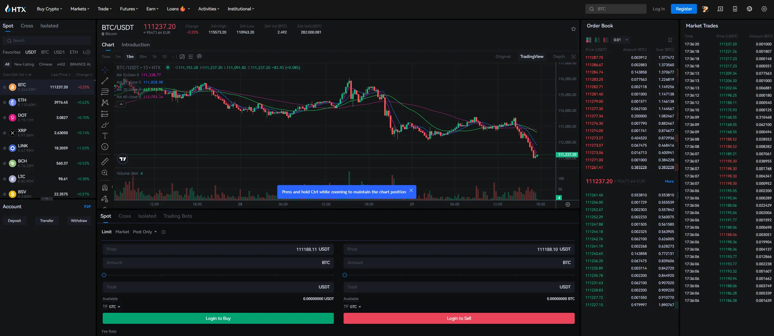 Piattaforma di trading su HTX Exchange