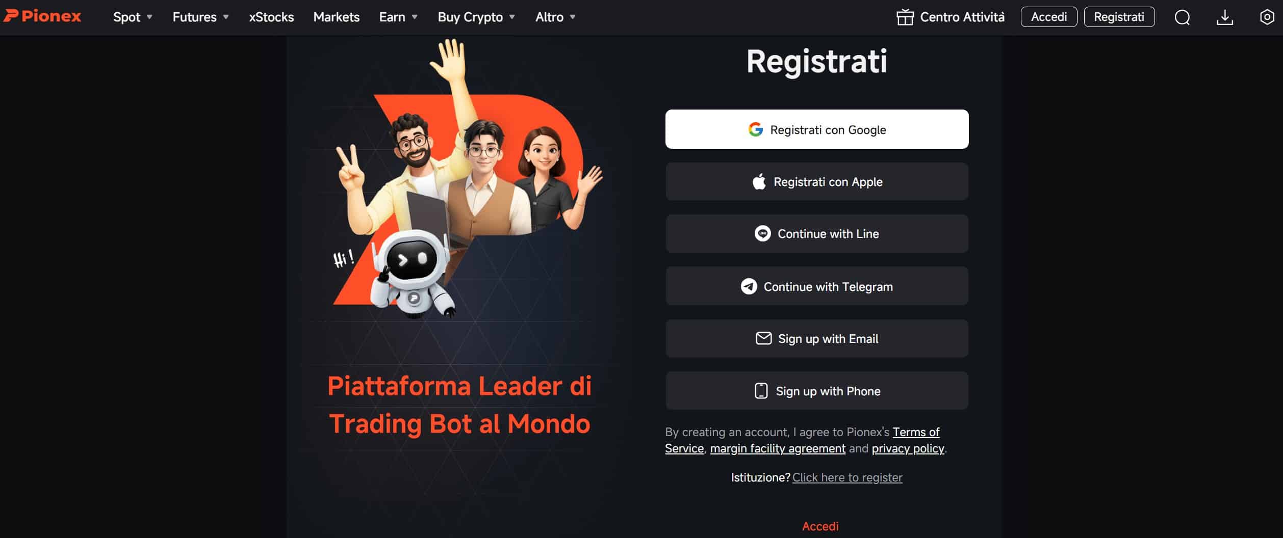 Pionex - registrazione