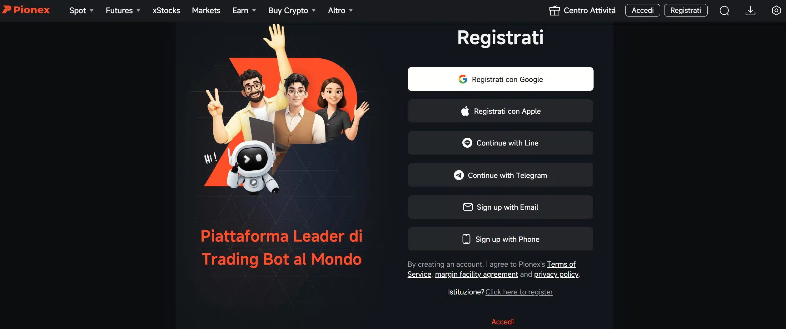 Pionex - registrazione