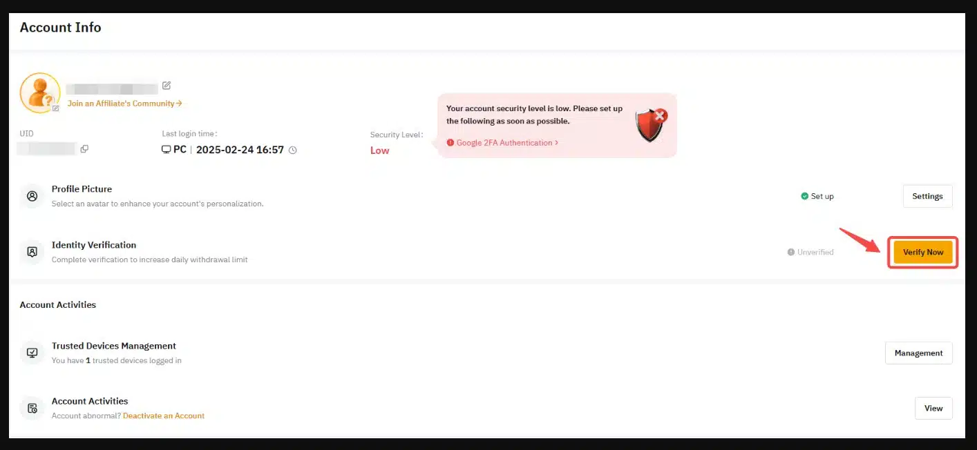 Verifica identità su Bybit EU