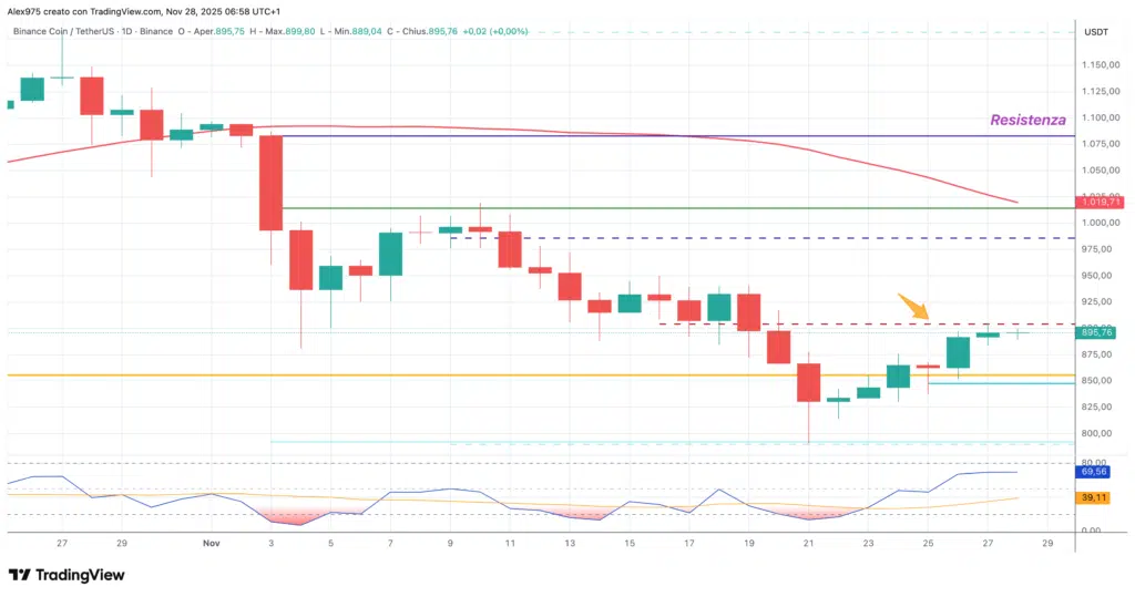 Binance Coin (BNB) - dialy 28 novembre 2025