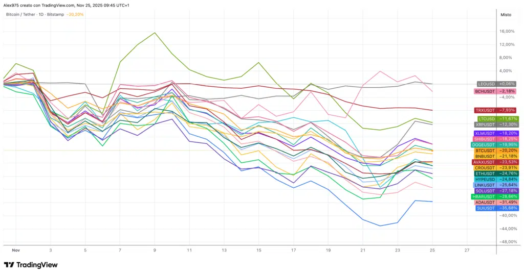 Andamento crypto Top 20 Novembre 2025