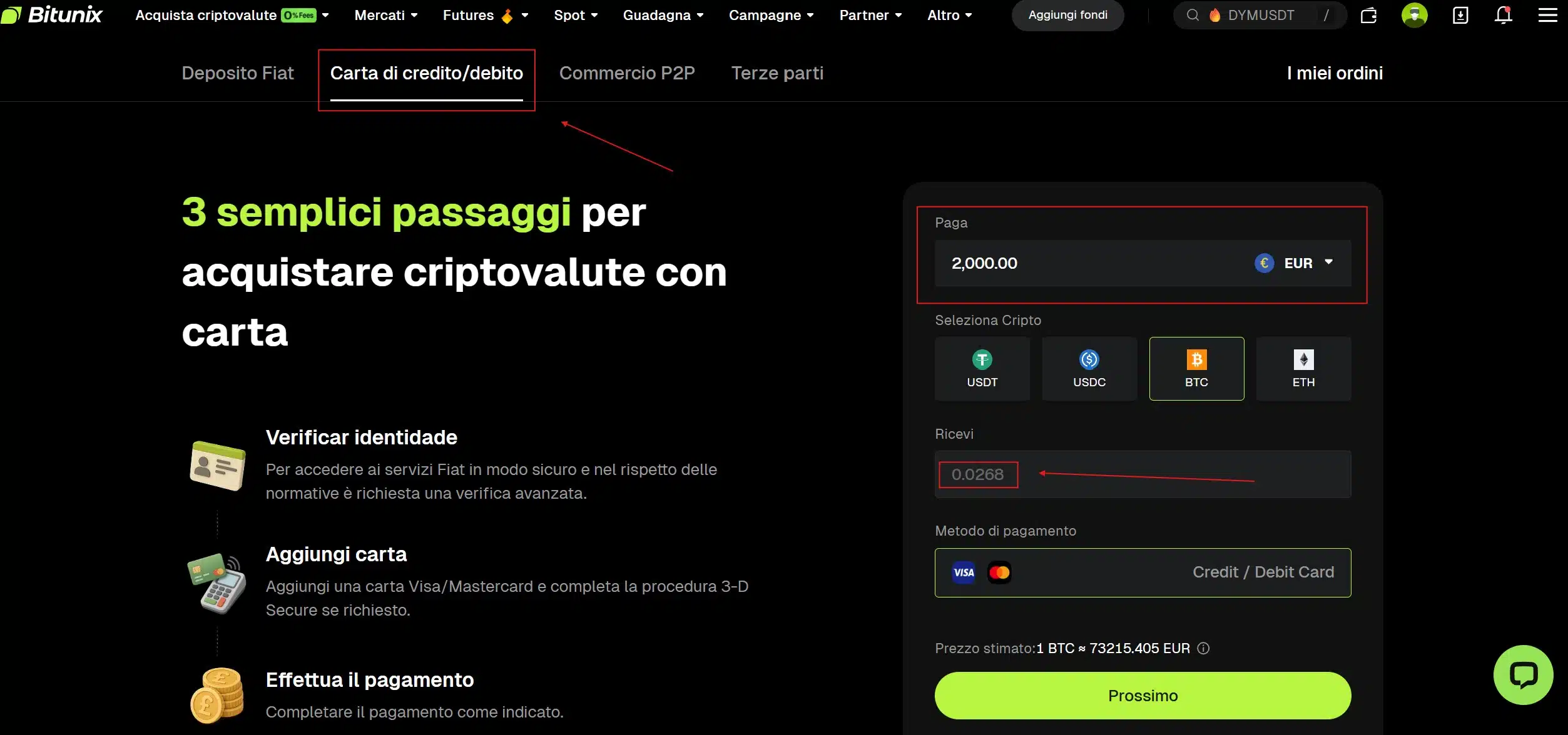 Bitunix - piattaforma acquisto rapido criptovalute