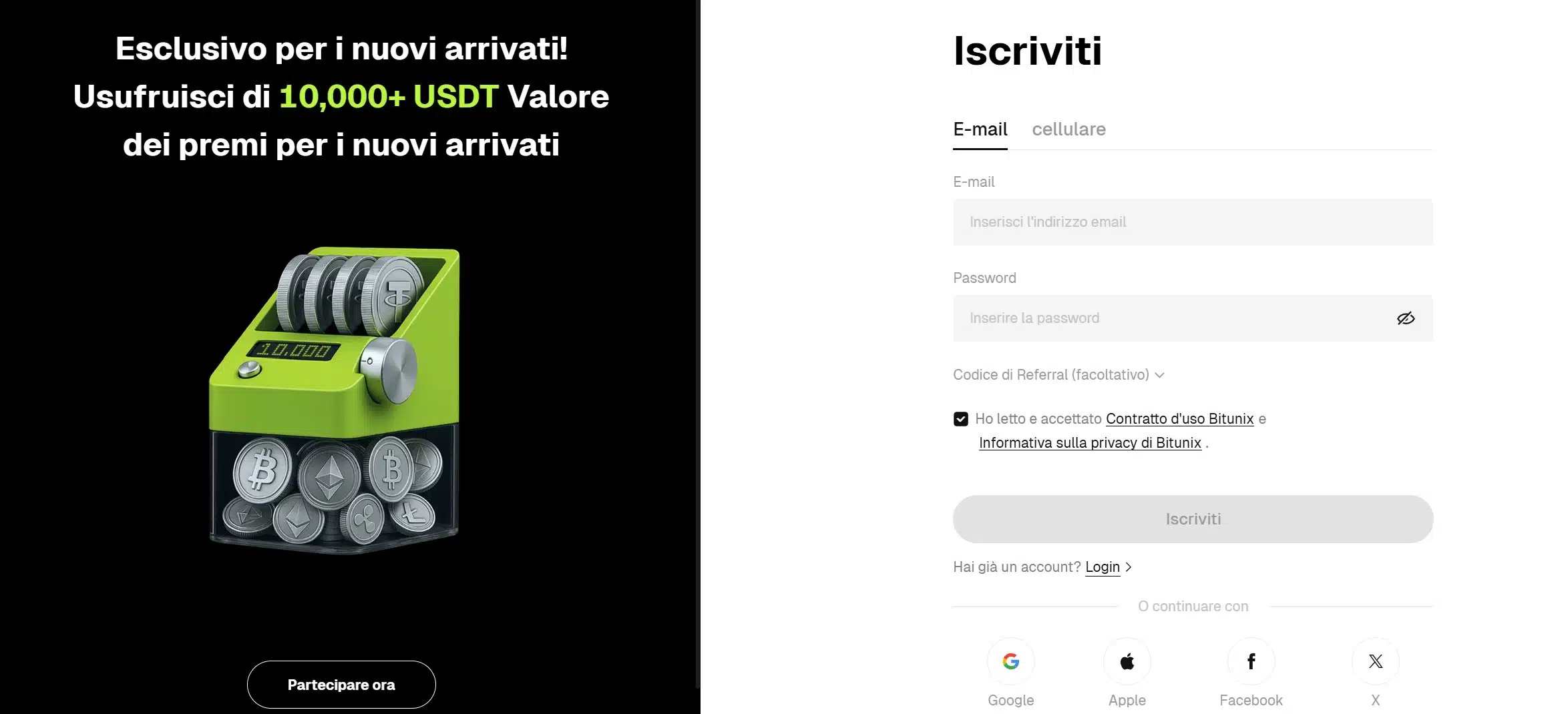 Bitunix - registrazione sull'exchange