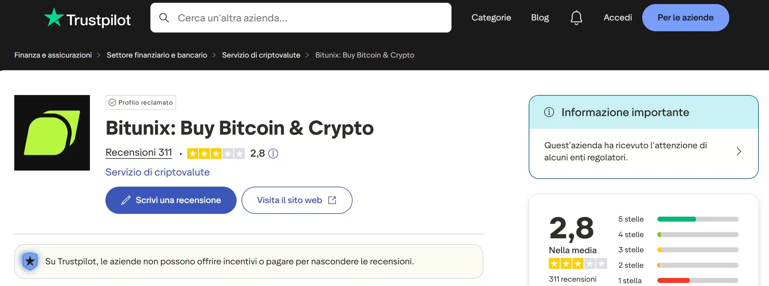 Bitunix su TrustPilot - recensioni positive e negative