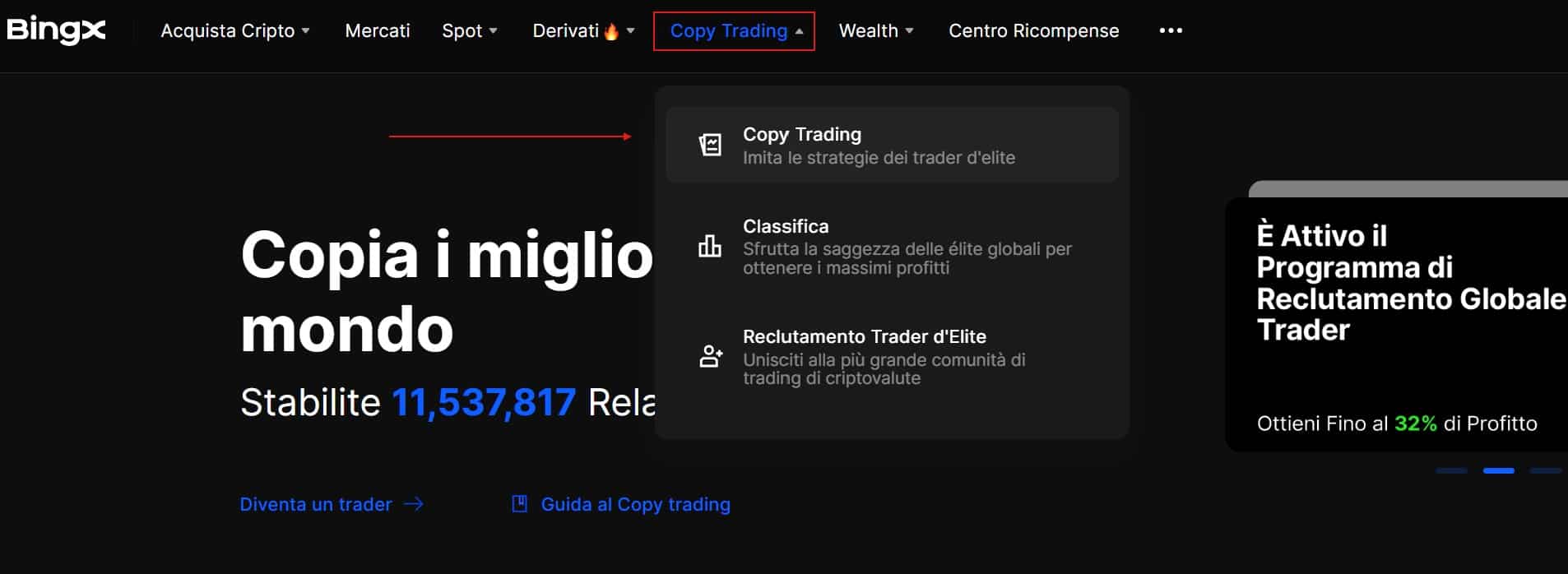 Copy Trading BingX - funzionalità