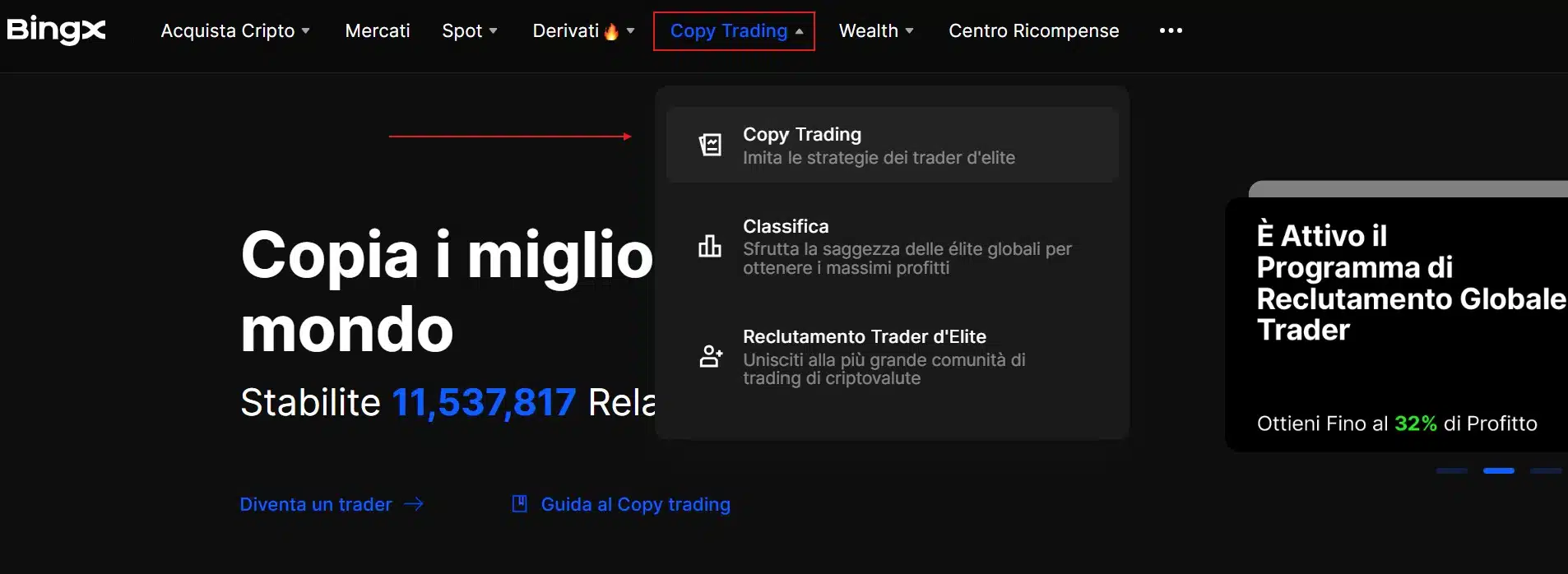 Copy Trading BingX - funzionalità