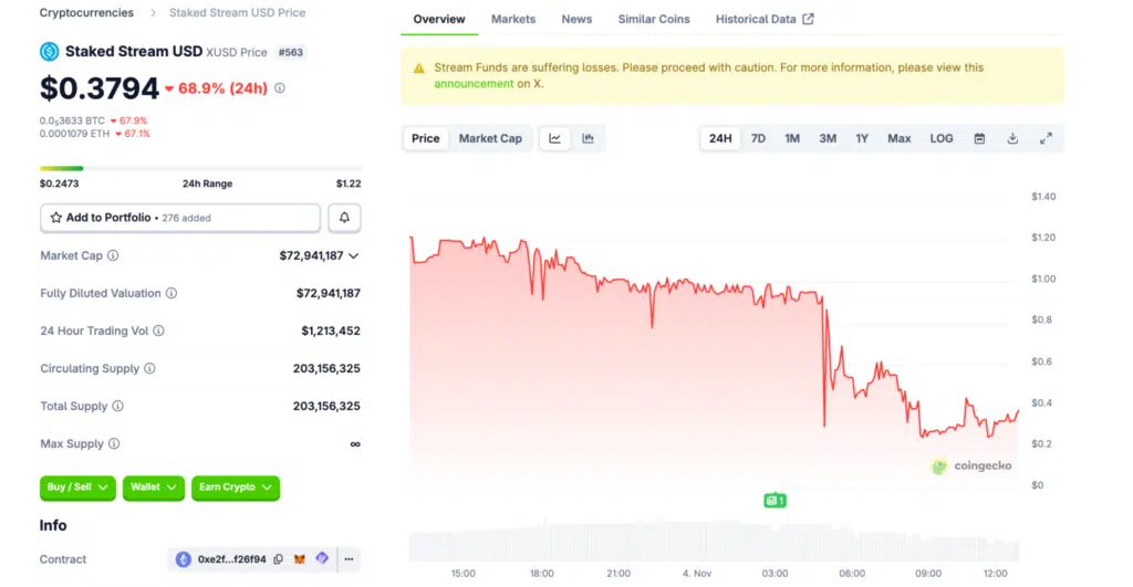 depeg Stream finance stable