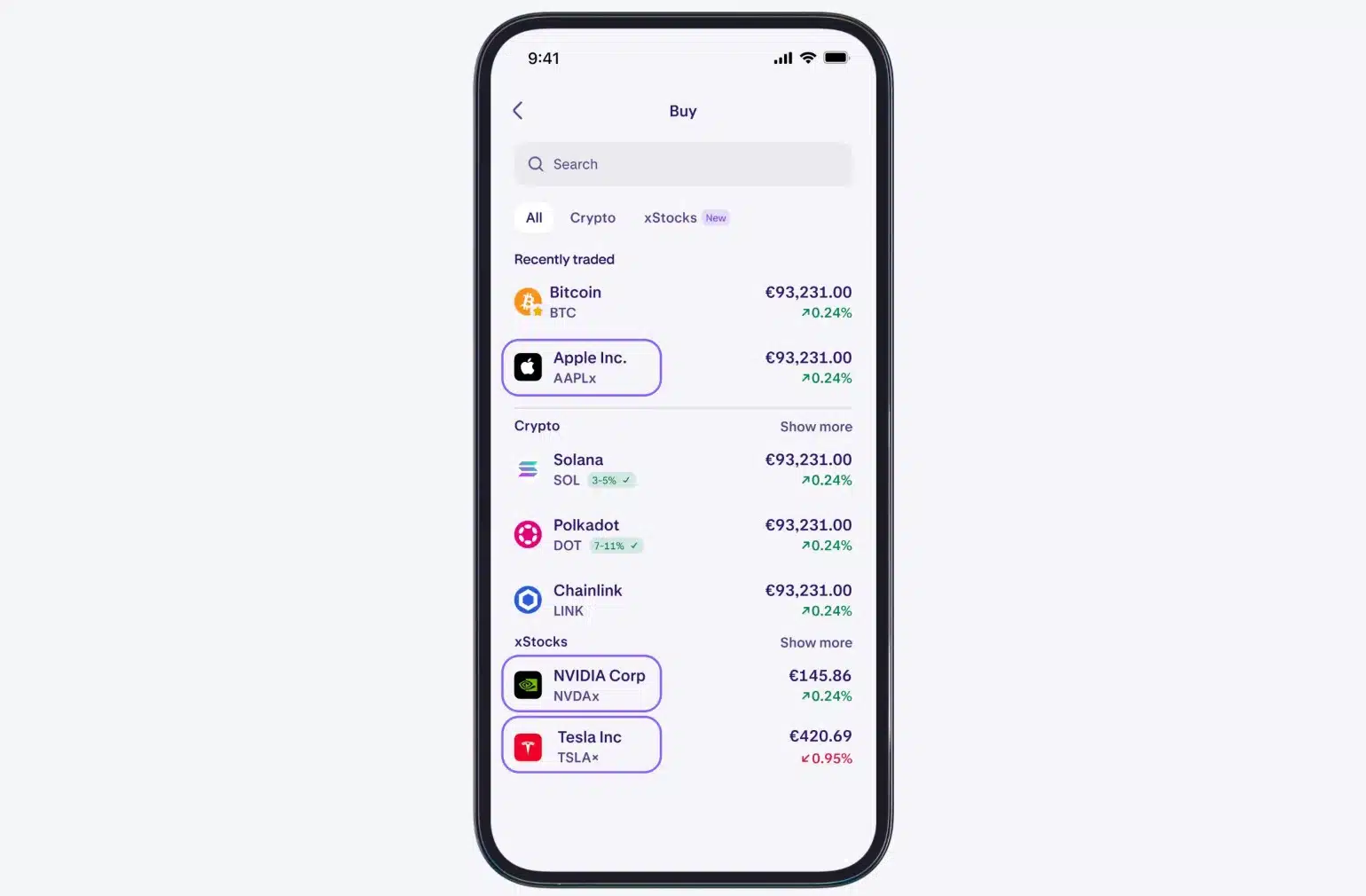 Funzione Kraken xStocks