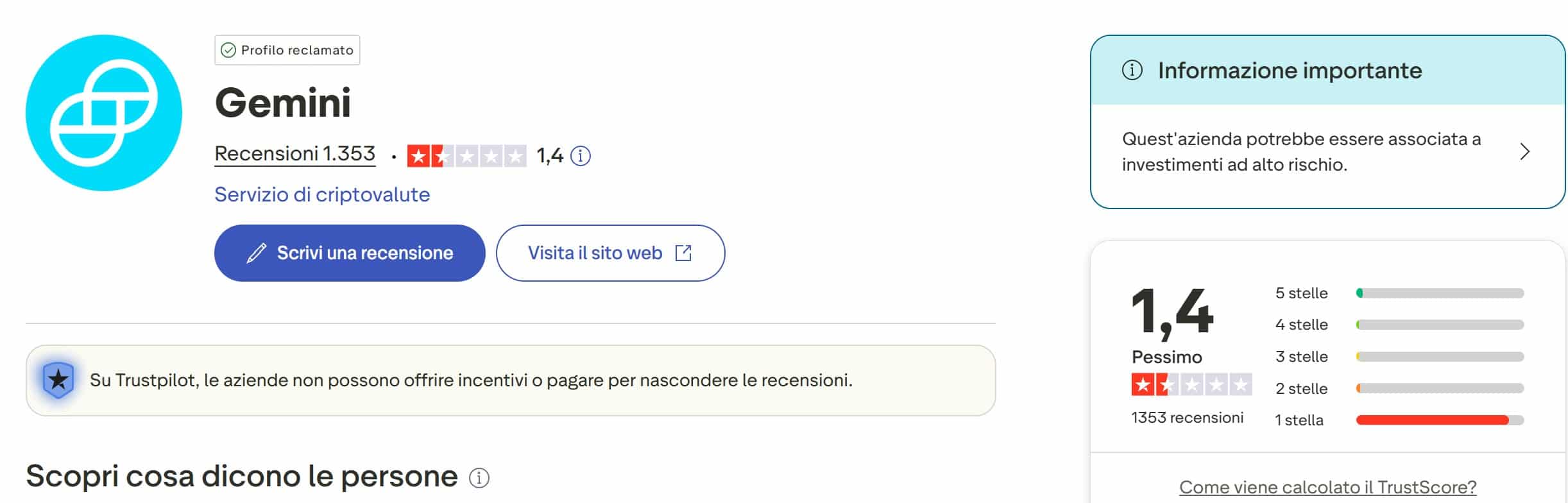 Gemini Exchange è Sicuro? Opinioni e Recensioni 2025 - Criptovaluta.it®