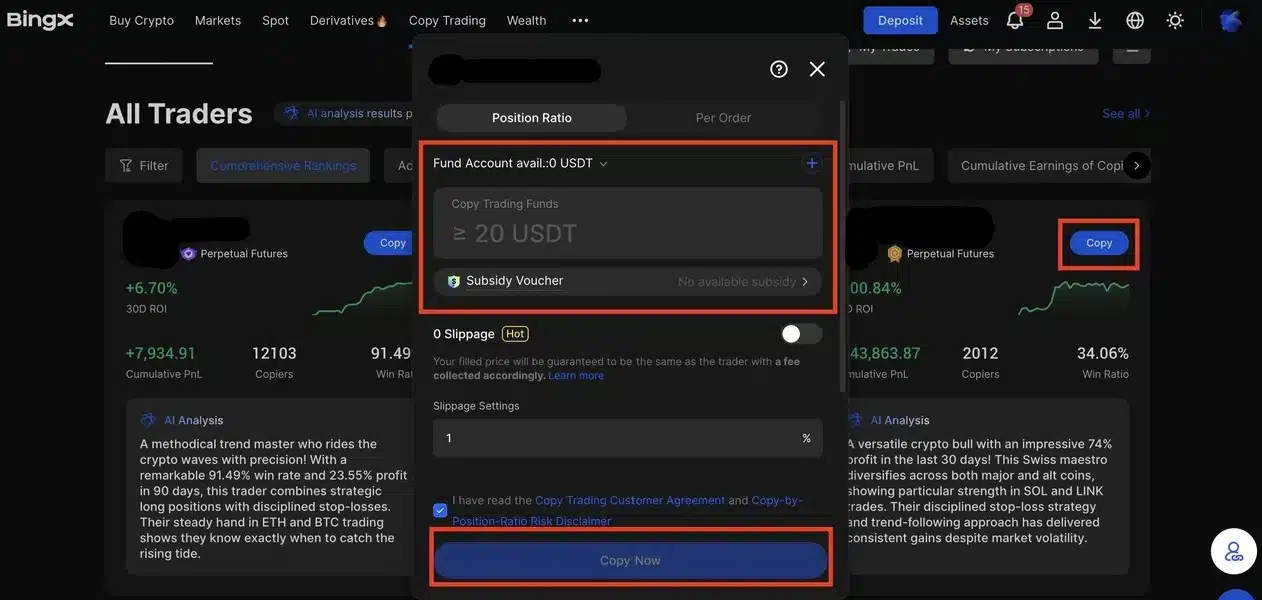 Settaggio del capitale sul Copy Trading di BingX Futures