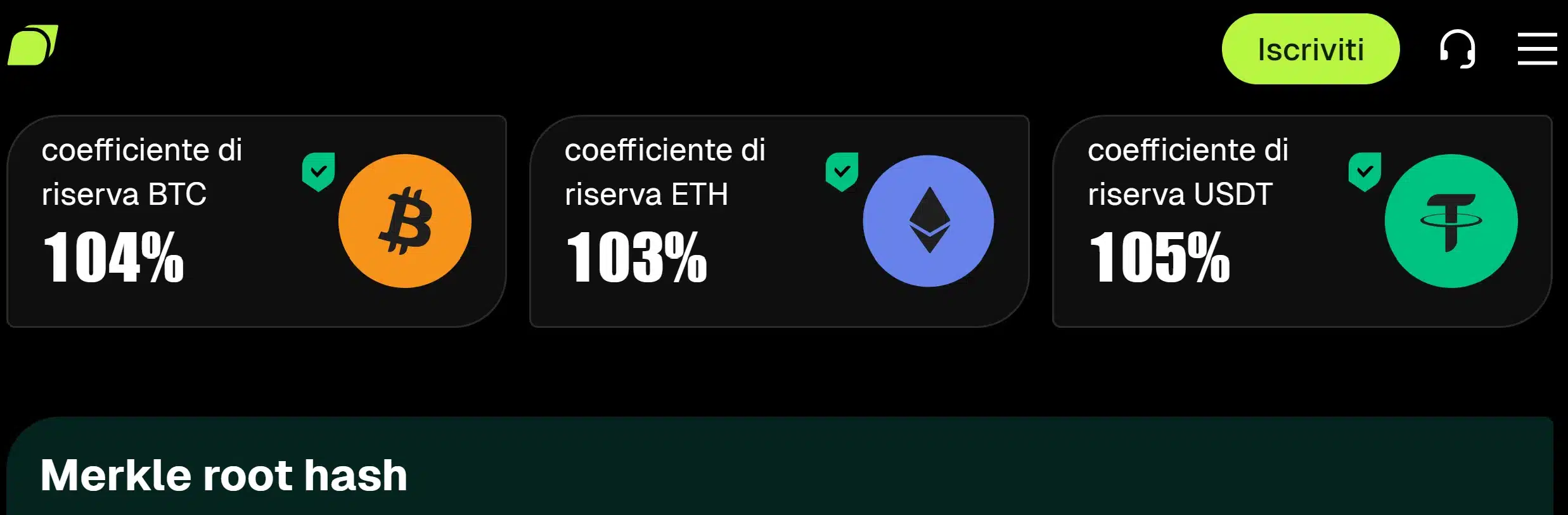 PoR coefficienti di riserva - Bitunix sicurezza