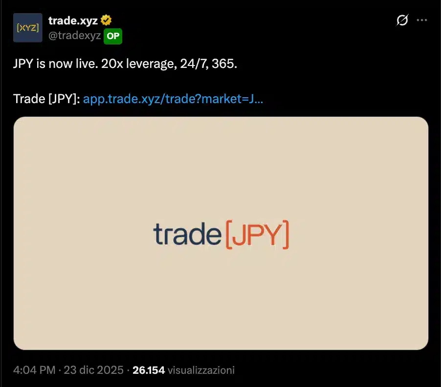 Hyperliquid nuovo mercato JPY
