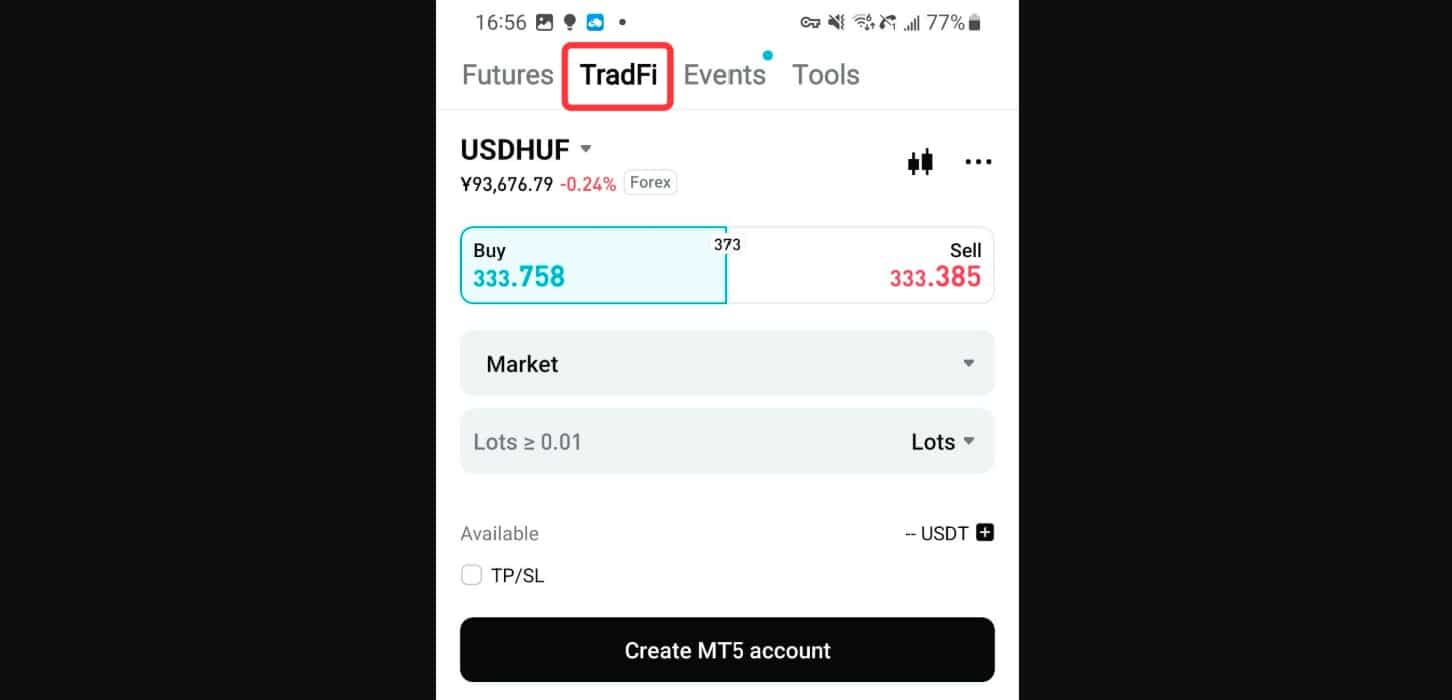 Creare un account MT5 per Bitget TradFi
