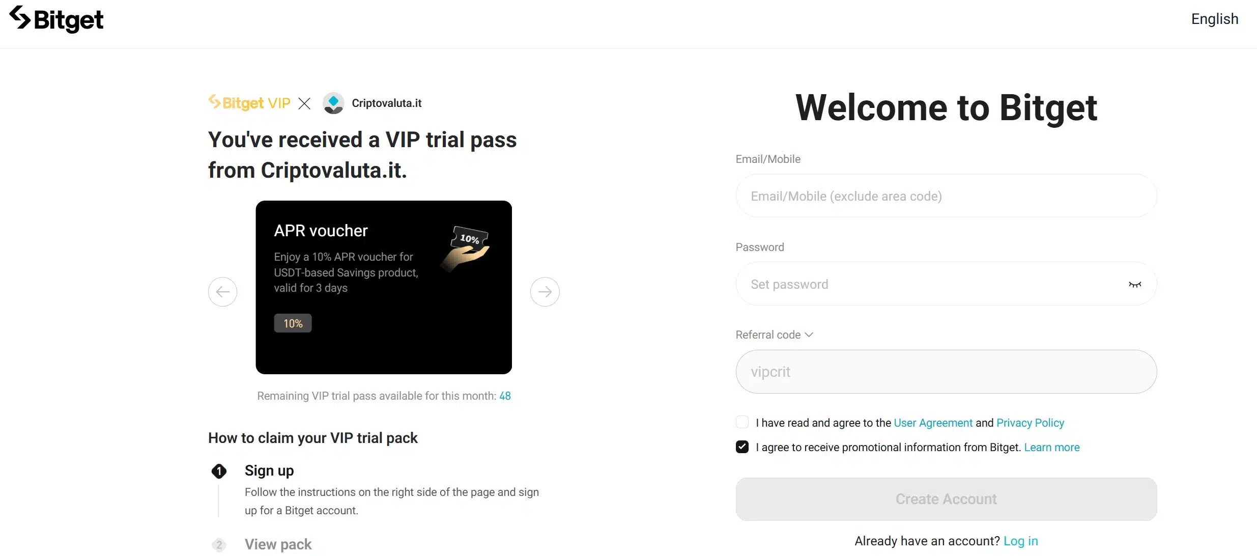 Bitget TradFi - registrazione