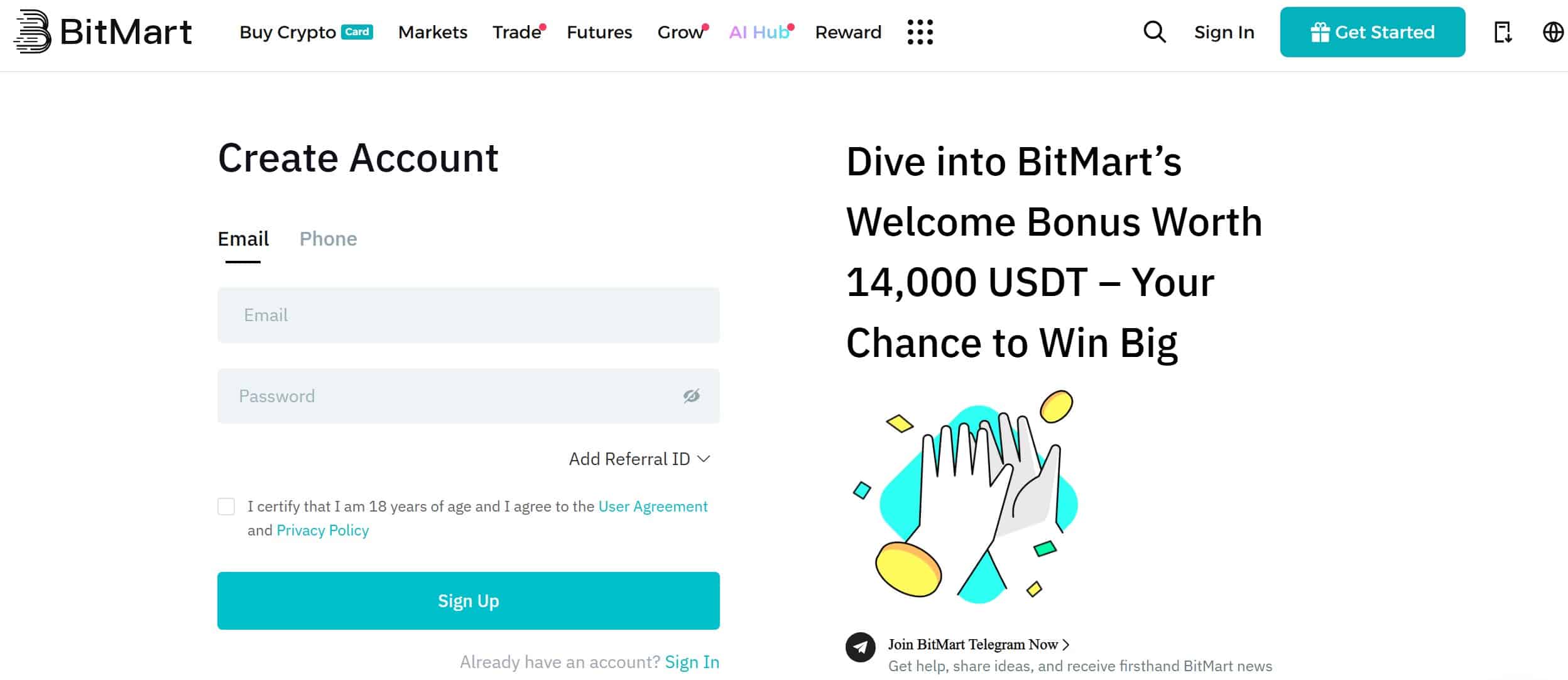 BitMart - registrazione e login