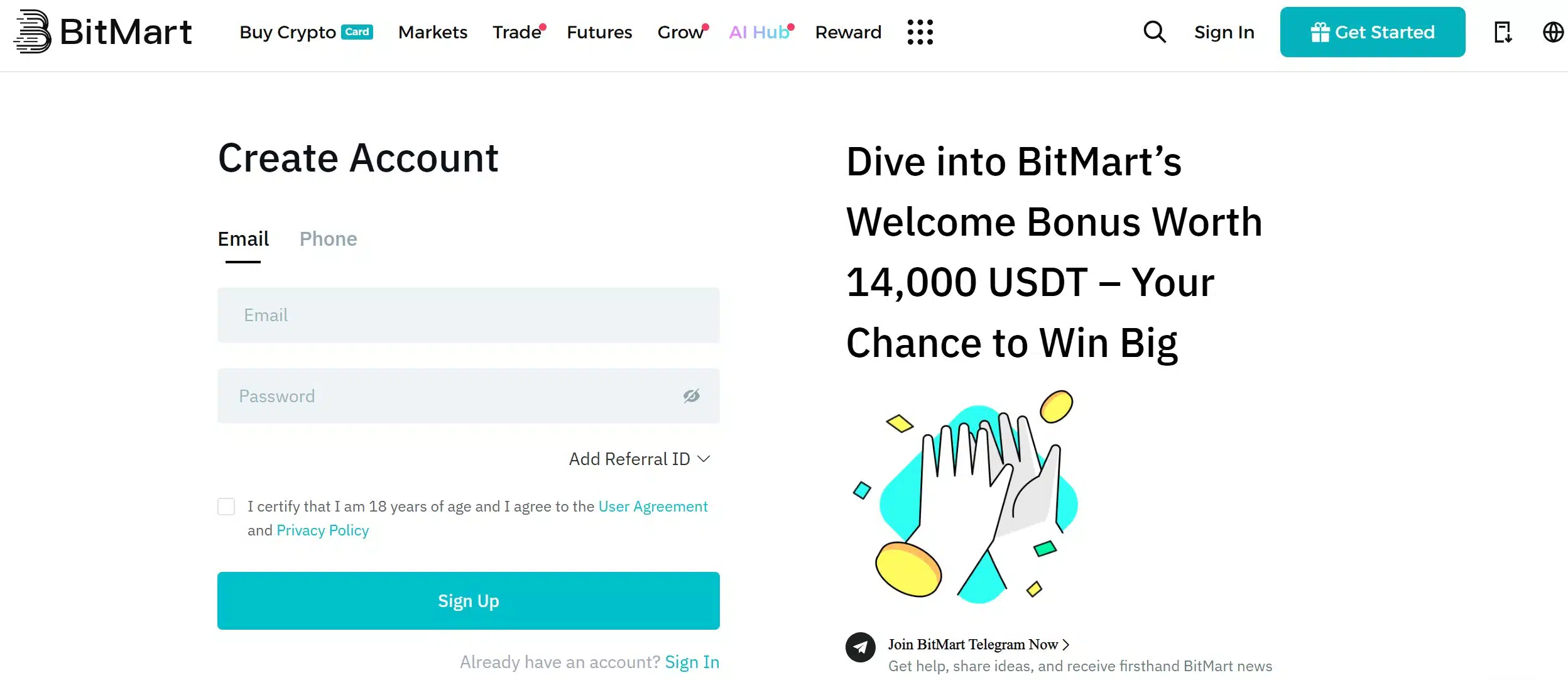 BitMart - registrazione e login