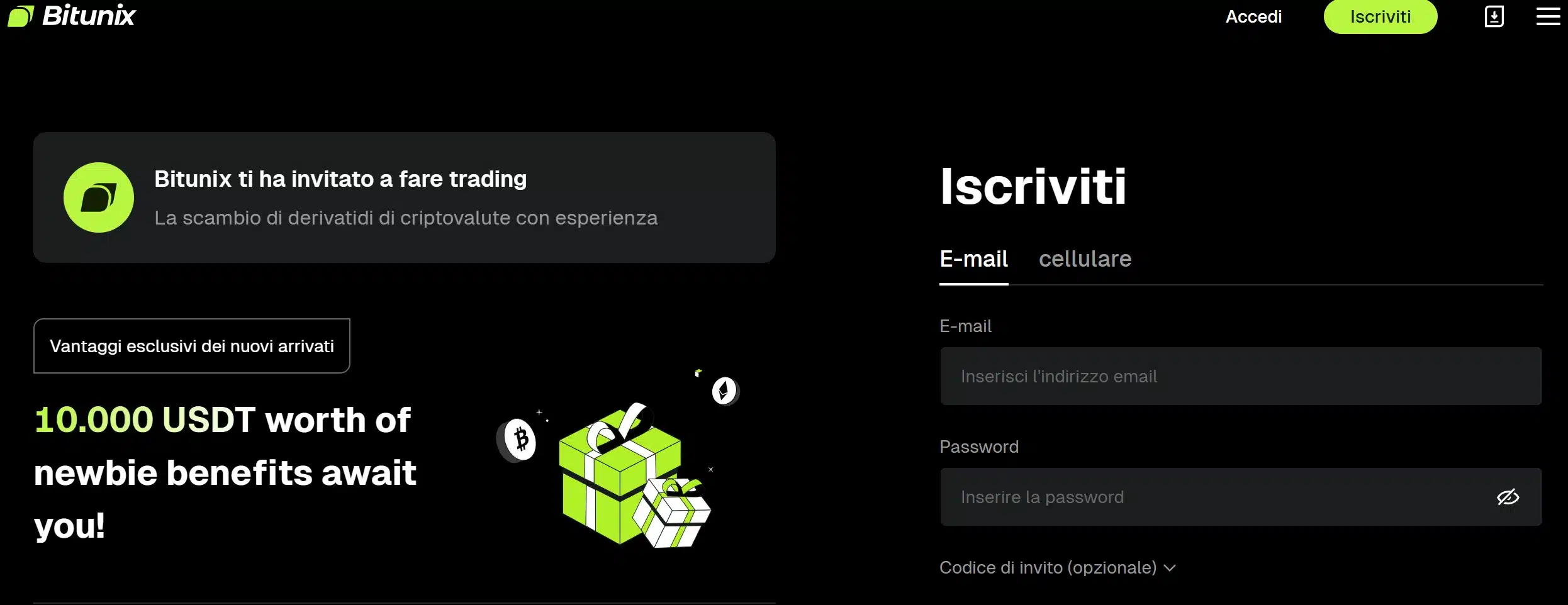 Registrazione Bitunix per accesso al centro attività